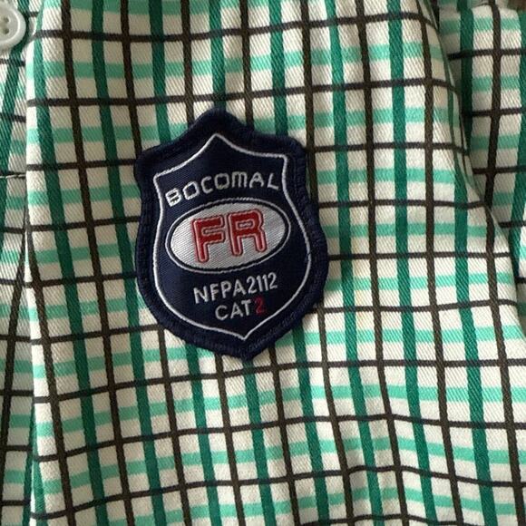 Bocomal Mens Flame Resistant 6.5oz Plaid Button Front Collared Shirt Size Large - Picture 9 of 13